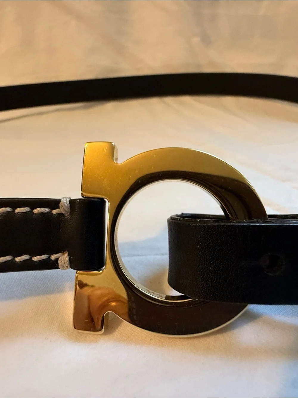 Salvatore Ferragamo Black Leather Belt with Gold Gancini Buckle